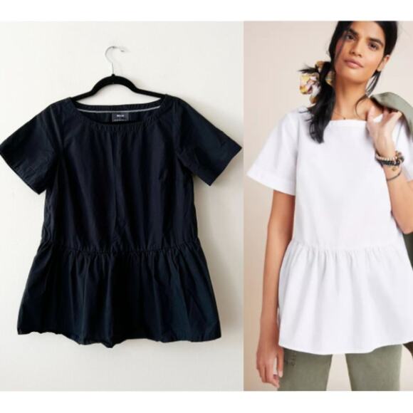 Anthropologie Maeve Darla Cotton Poplin Swing Blouse in Black - Picture 1 of 5